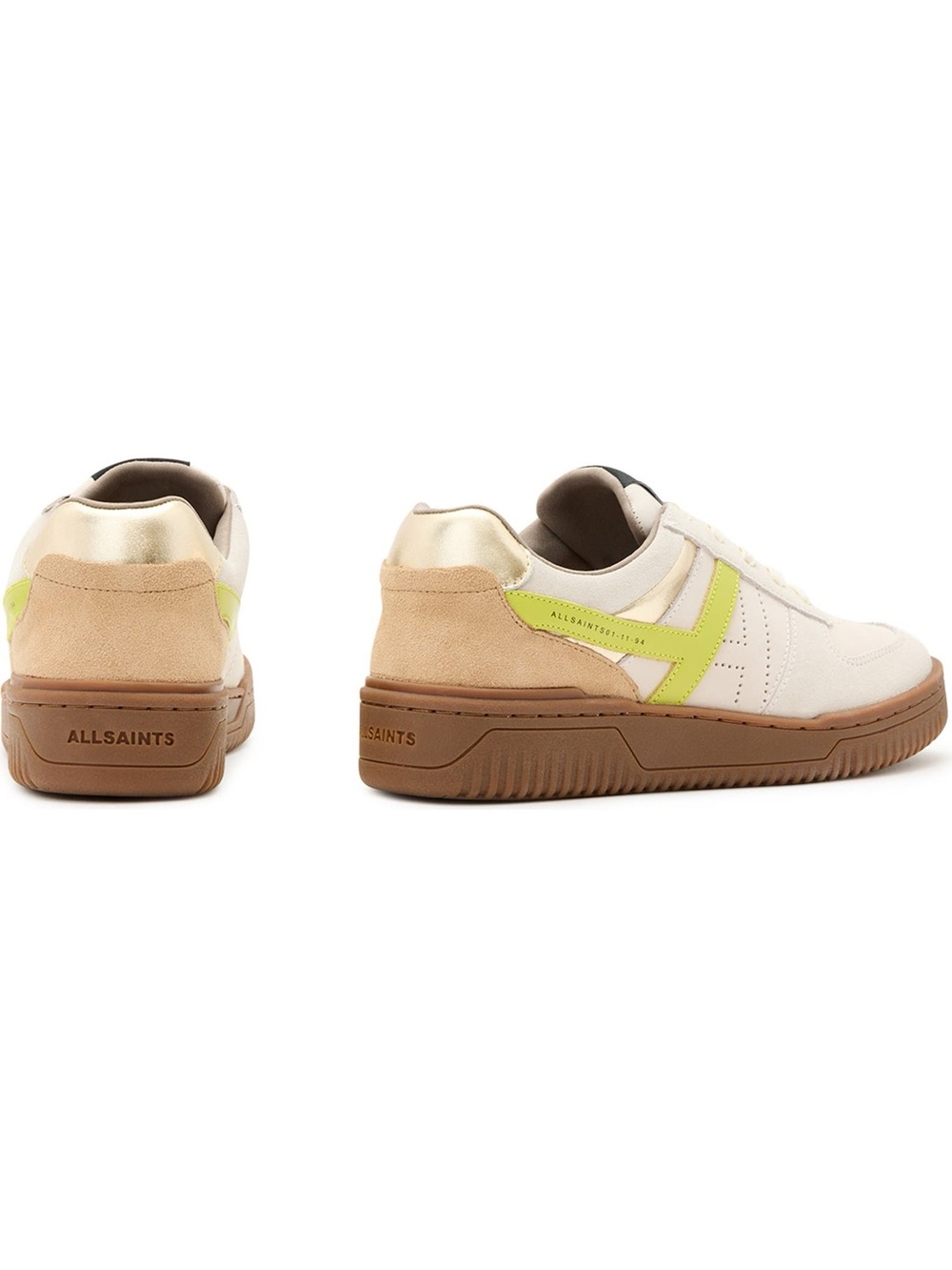 AllSaints Cream Sneakers with Lime and Gold Accents